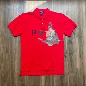 VINTAGE‎ Polo Ralph Lauren Shirt Boys L Red P67 Navy Lighthouse Short Sleeves